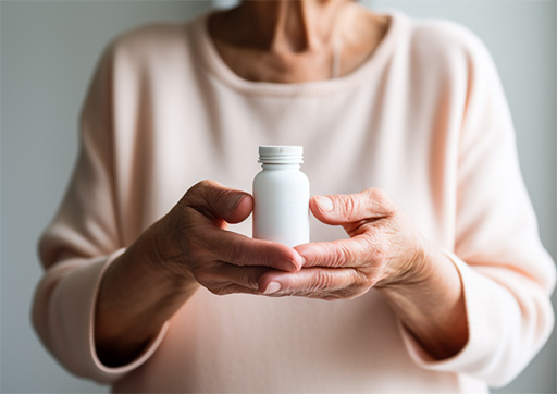 patient holding a bottle of medication