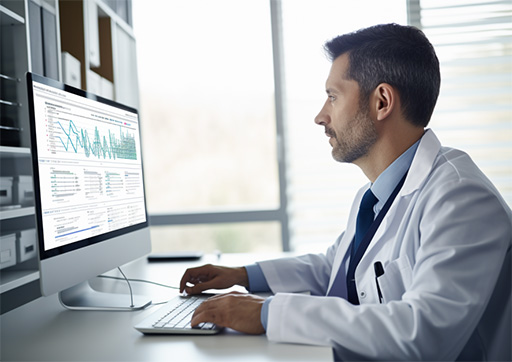 doctor reviewing results on computer screen