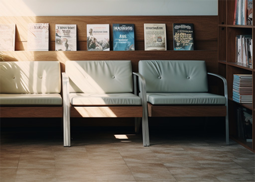 waiting room with magazines and books