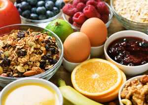 eggs, granola. and yogurt are parts of a healthy diet plan