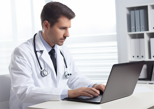 Doctor looking at a computer