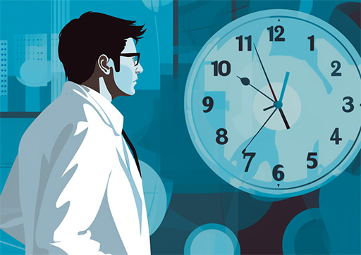 doctor looking at a clock