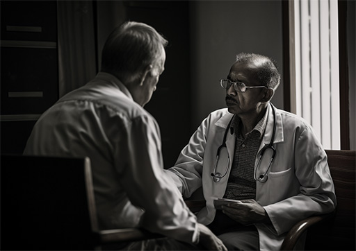 elderly patient speaking with a doctor