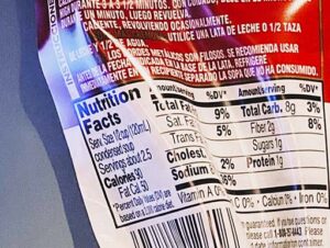 low calorie soup label respresenting caloric deficit symptoms