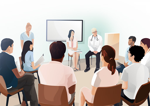 patients receiving education in a medical clinic
