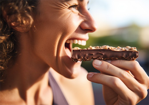 person eating protein bar