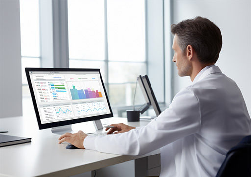 doctor reviewing data in a medical software interface
