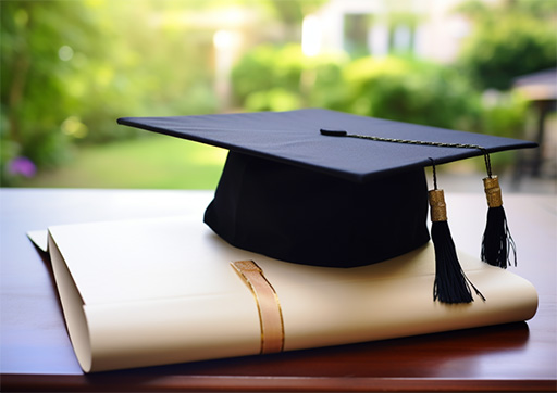 graduation cap and diploma at a medical school