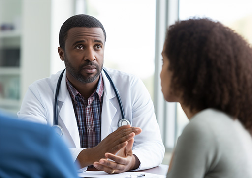 patient speaking openly to a doctor who is listening intently