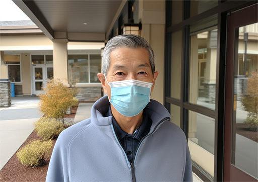 Patient portant un masque à l'extérieur