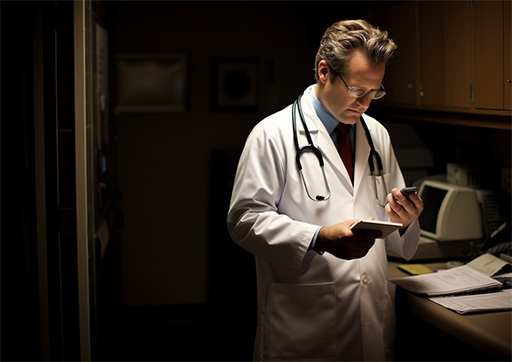 doctor using phone late at night