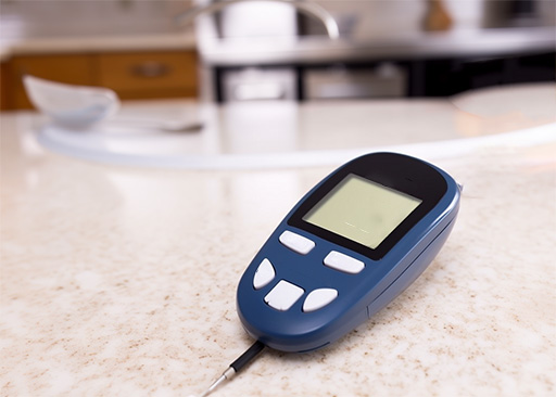 glucose meter in the kitchen