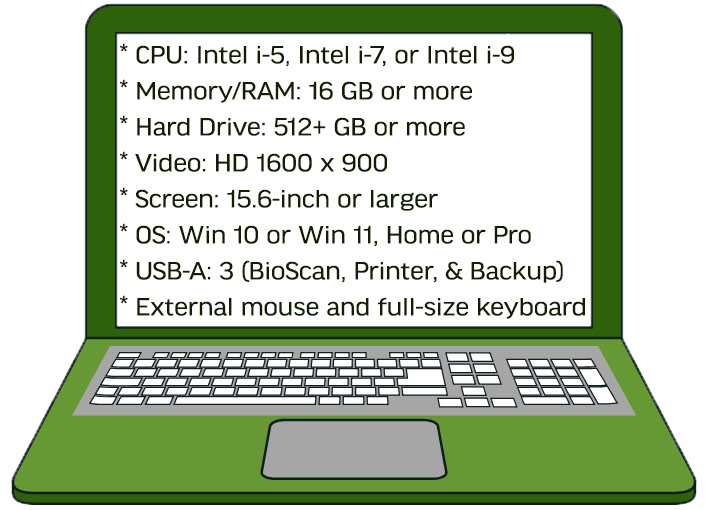081023 BioScan Computer Requirements laptop clip art with text on the screen