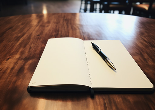 cuaderno y bolígrafo sobre el escritorio