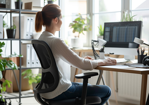 person with good posture sitting at desk