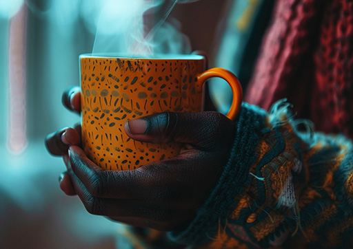 person holding a steaming cup