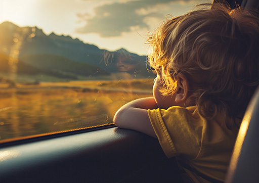 niño mirando por la ventana del auto