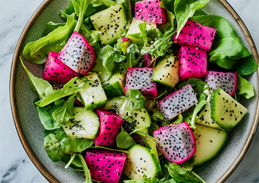 Drachenfruchtsalat in einer Schüssel