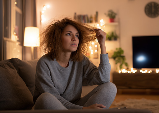 person with trichotillomania sitting and pulling hair