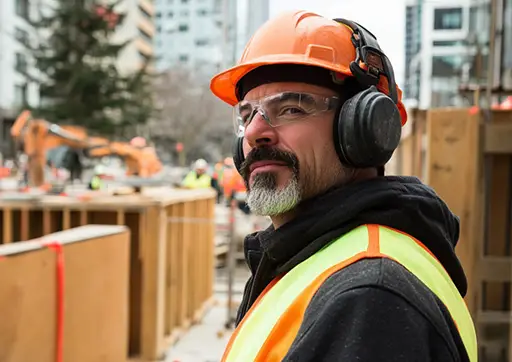 construction worker wearing ear protection