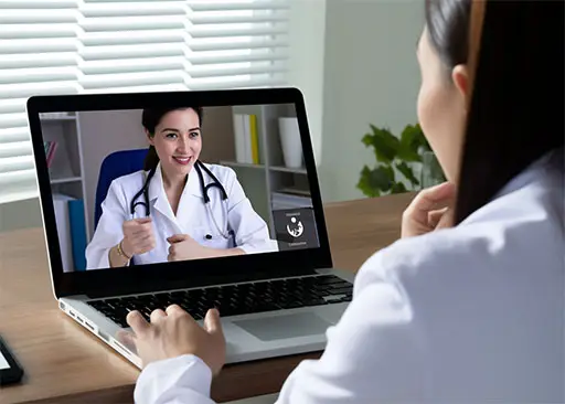 healthcare providers talking webcam