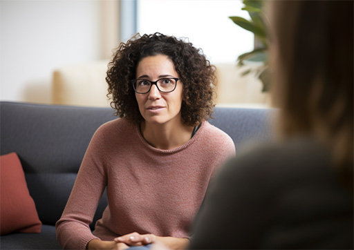Social worker talking to a client