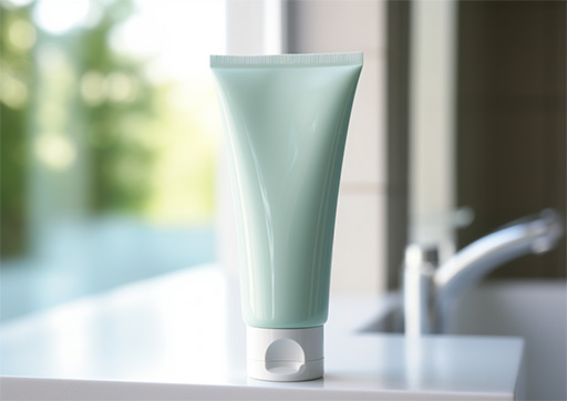 Topical analgesic cream tube in bathroom