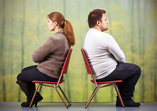 Two people sitting back to back