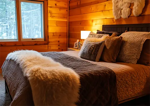 cozy bedroom with soft lighting and plush pillows
