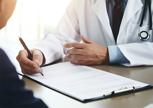 doctor and patient reviewing paperwork together