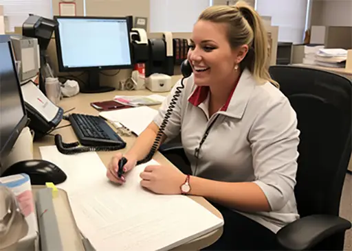 nurse on phone at desk in healthcare office