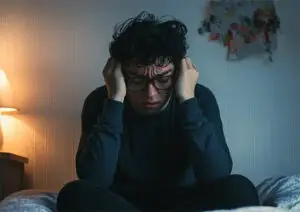 person frustrated and tired of paradoxical insomnia