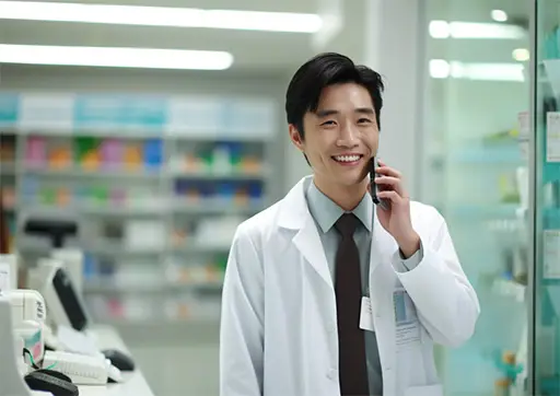 pharmacist talking on phone
