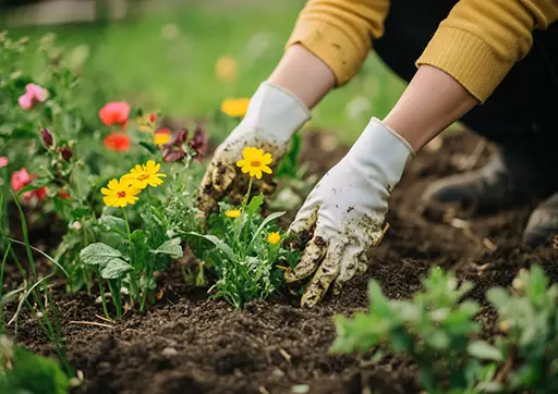 photo of person planting flowers as stress relief activities