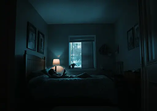 sleep fragmentation person lying in bed staring at smartphone