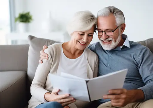 happy couple reading a relationship advice newsletter together