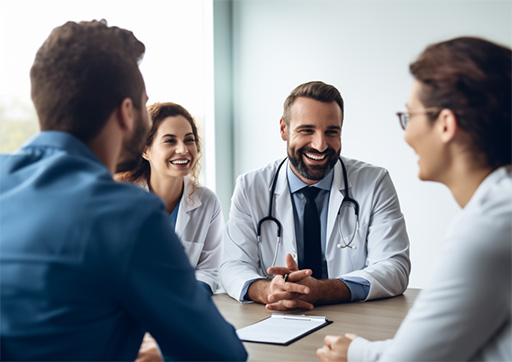 patient meeting with a team of healthcare providers