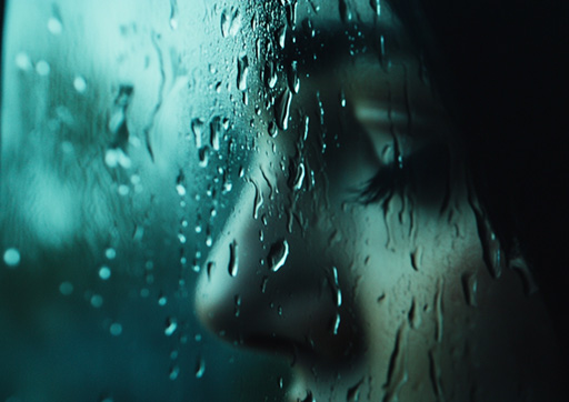 透过暴风雨的窗户看到患有偏头痛的人