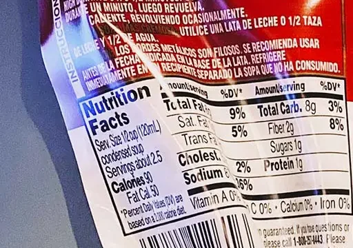 low calorie soup label respresenting caloric deficit symptoms