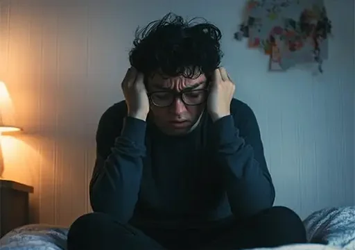 person frustrated and tired of paradoxical insomnia