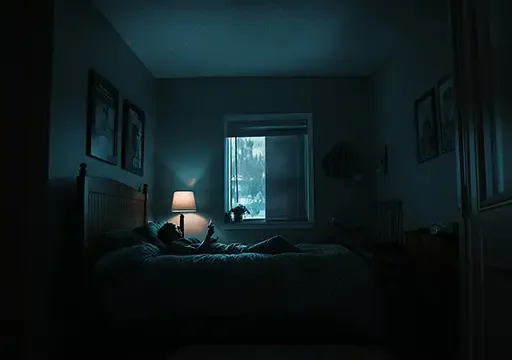 sleep fragmentation person lying in bed staring at smartphone